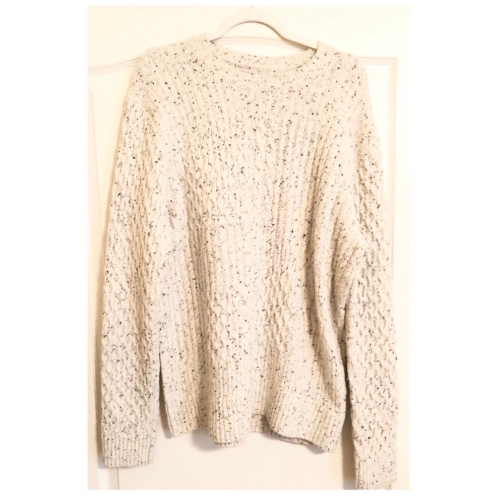 VINCE Cable Knit Speckled Crewneck Sweater Marled Ivory Wool Blend Fisherman - Picture 5 of 9